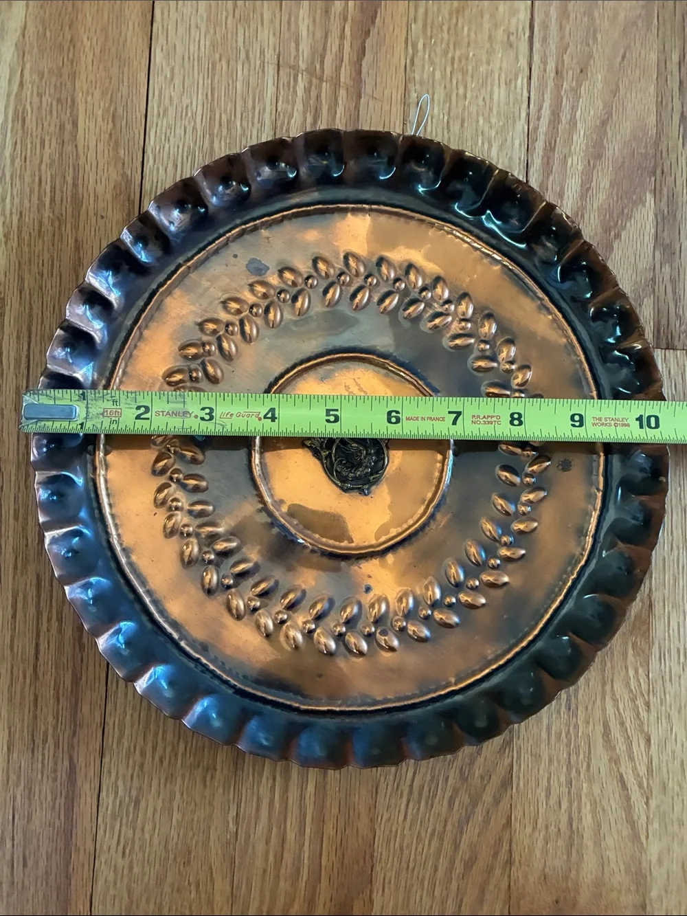 Vintage Handcrafted Copper Wall Plate with Laurel Embossing - Copper Finish
